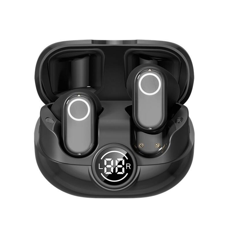 Front. SKRAN - In-Ear Wireless Bluetooth 5.4 Earbuds - Active Noise Cancellation, Battery Display, for Office, Commute, Gym - Black.