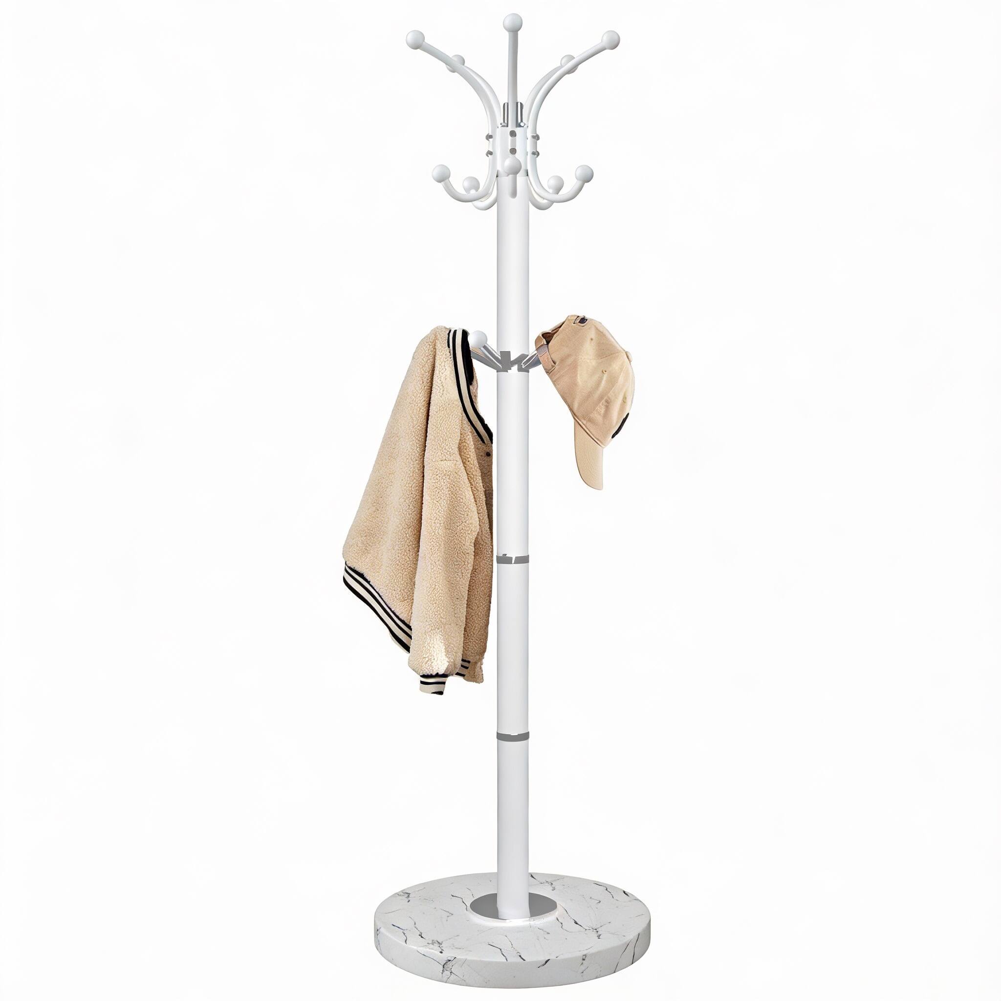 Front. Frangdom - Freestanding Birch Coat Rack 14 Hooks Adjustable - Metal-Modern-White 11.81"D x 11.81"W x 70"H.