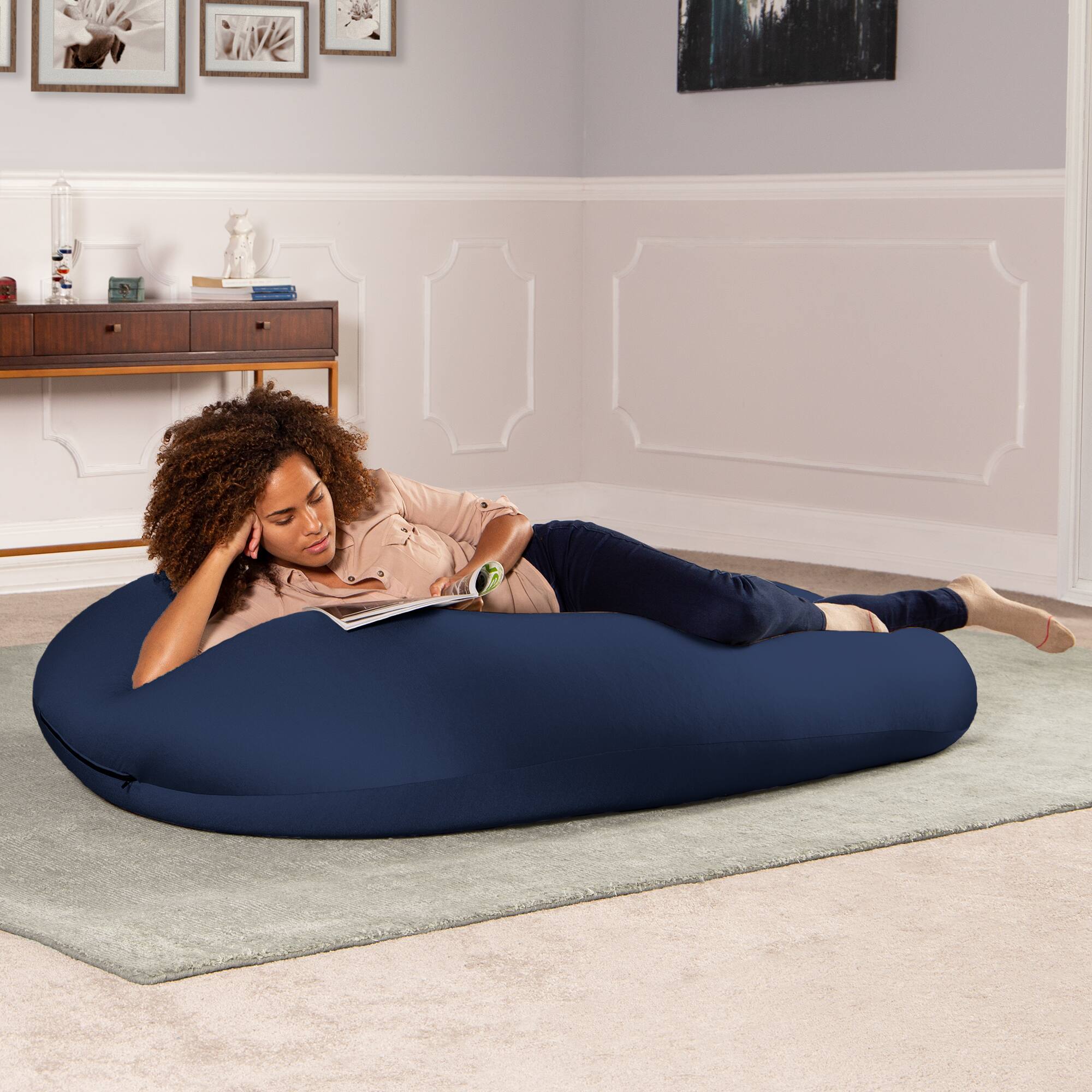 Alt View 1. Jaxx - Nimbus Spandex Bean Bag Chair, Large, Navy - Navy.
