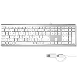 Macally - USB C Keyboard (Upgraded) - Dual USB A + C Plug - Wired Keyboard for Mac - Silver