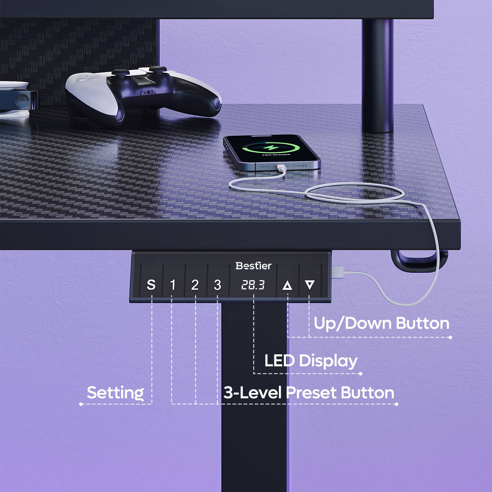 NOW  
THE KONEMONNETS  
9992  
******  
S  
1  
2  
3  
Bestier 28.3  
Up/Down Button  
Setting  
LED Display  
3-Level Preset Button