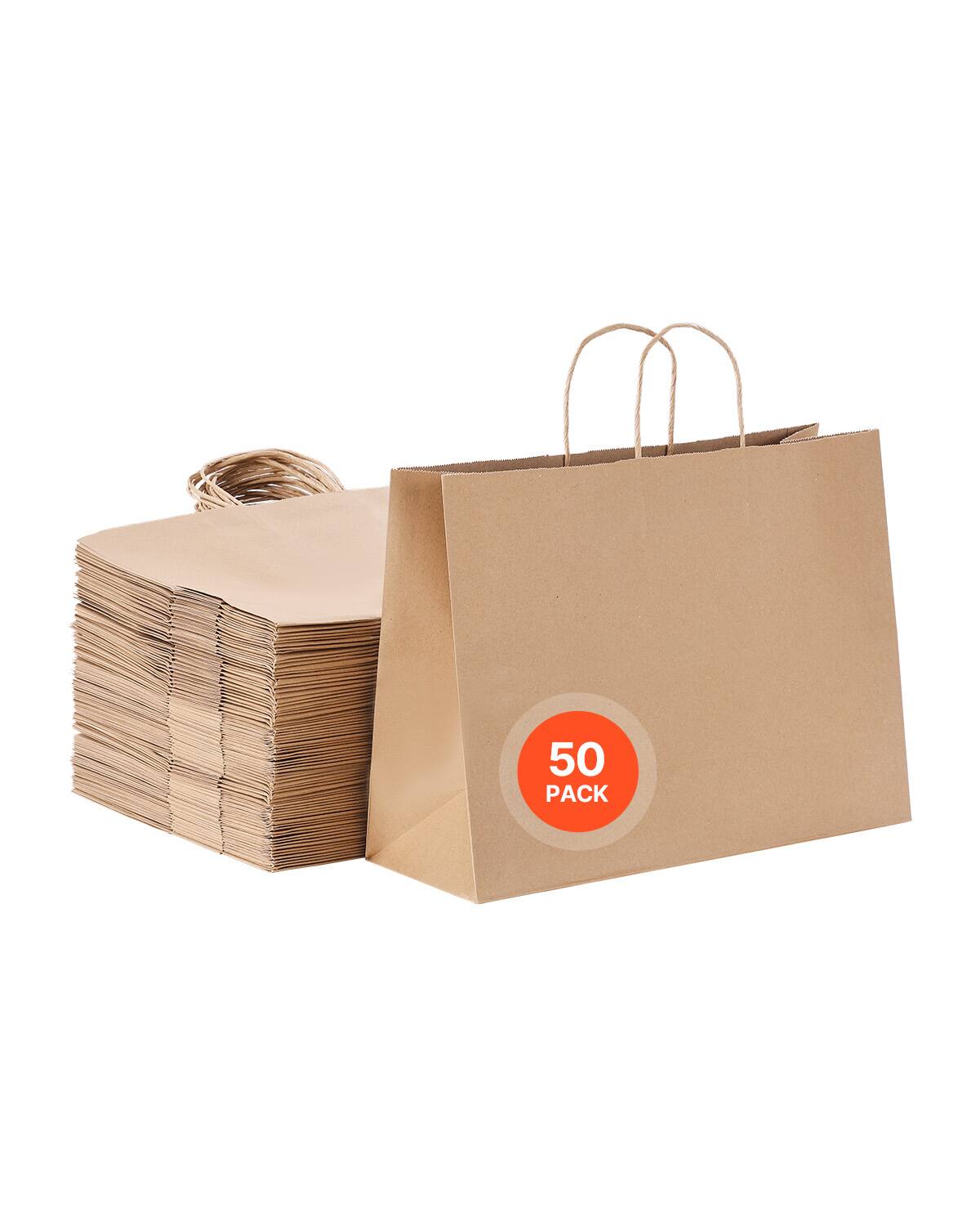 VEVOR - Kraft Paper Bags with Handles, 50Pcs 16 x 6 x 12 in, Large Paper Grocery Bags, Reusable & Recycled Brown Take-Out Sacks - Natural / Brown
