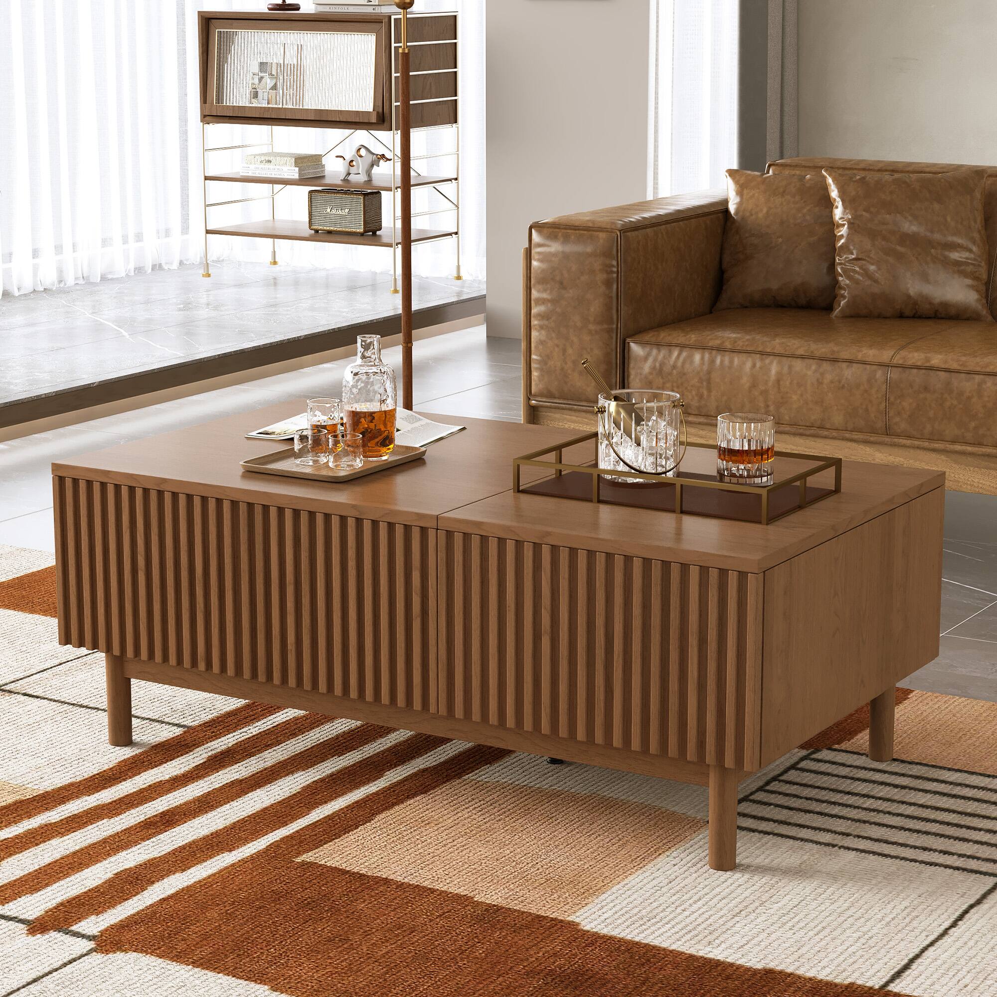 luck idea 51.1" Modern Lift Top Coffee Table with 2 Storage Drawers ...
