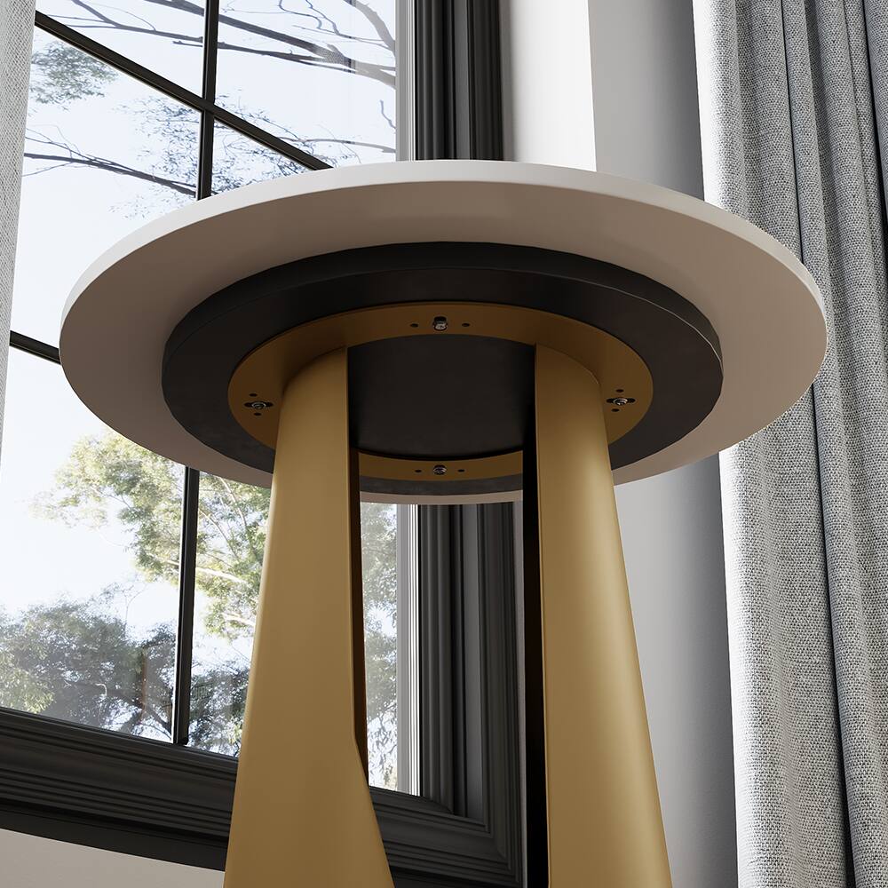 Alt View 4. POVISON - 17.32" Modern Round Side Table, Modern Sintered Stone End Table, Metal Base, White & Golden - White & Golden.