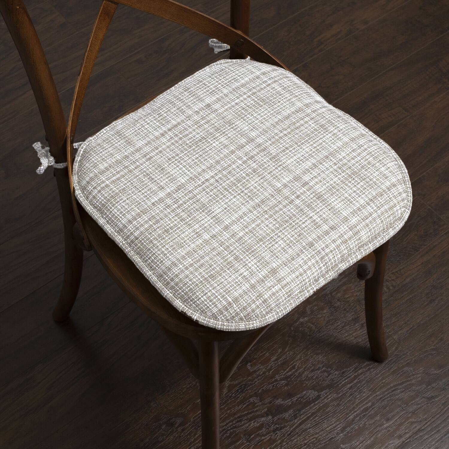 Back. Sweet Home Collection - Aria Memory Foam Non-Slip 16" x 16" Chair Cushion Pad with Ties, 12-Pack - Silver/Cream.