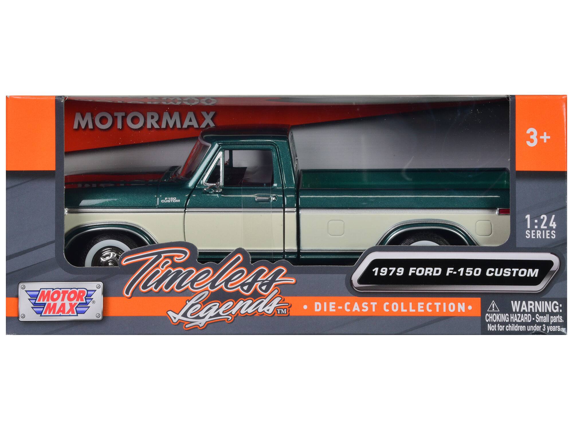 400 MOTORMAX 3+ E3U GUSTOM 1:24 SERIES Timeless Legends™ DIE-CAST COLLECTION  
1979 FORD F-150 CUSTOM  
WARNING: CHOKING HAZARD - Small parts. Not for children under 3 years.