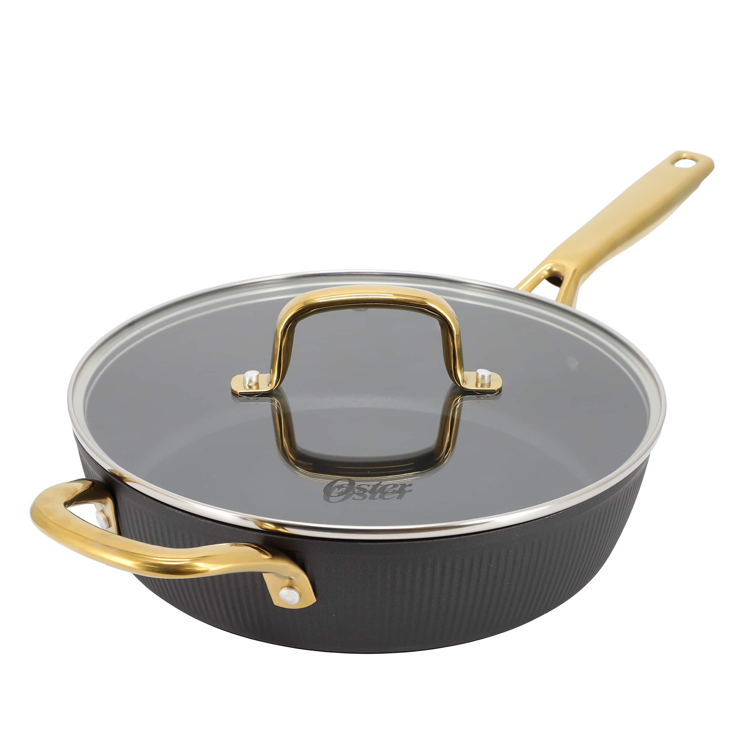 Front. Oster - Oster Abbottsford 4 Quart Nonstick Aluminum Saute Pan with Glass Lid in Black - Black.