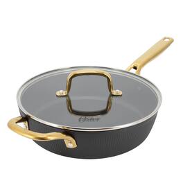 Oster - Abbottsford 4 Quart Nonstick Aluminum Saute Pan with Glass Lid - Black