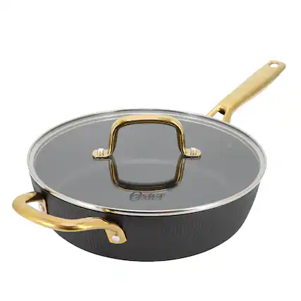 Front. Oster - Oster Abbottsford 4 Quart Nonstick Aluminum Saute Pan with Glass Lid in Black - Black.