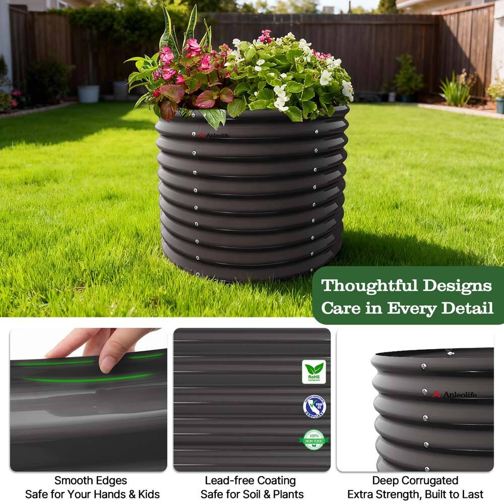 Anieolido  
Thoughtful Designs  
Care in Every Detail  

Smooth Edges  
Safe for Your Hands & Kids  

Lead-free Coating  
Safe for Soil & Plants  

Deep Corrugated  
Extra Strength, Built to Last