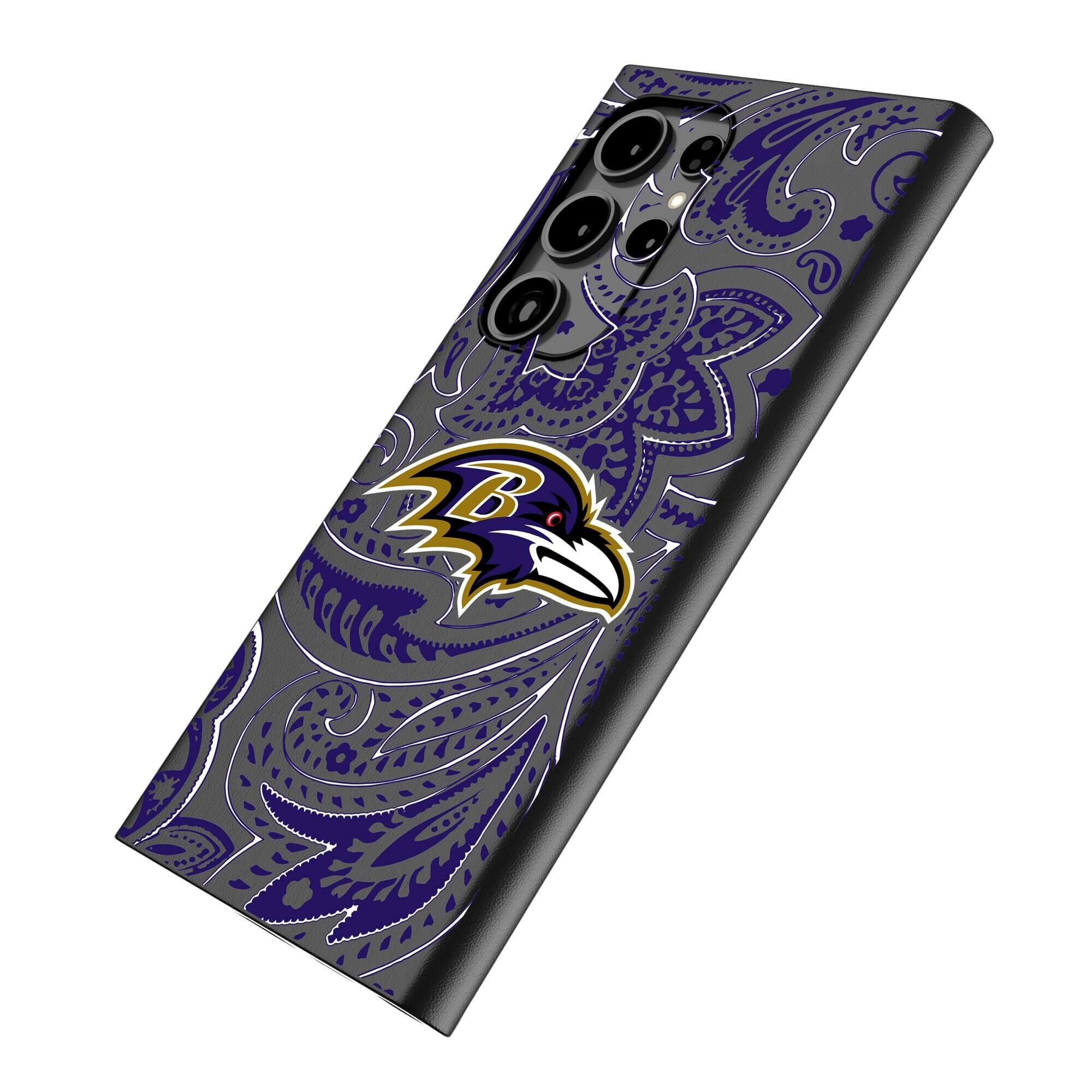 Alt View 1. Keyscaper - Baltimore Ravens Paisley Galaxy Magnetic Bump Case - S25 Ultra - Black.