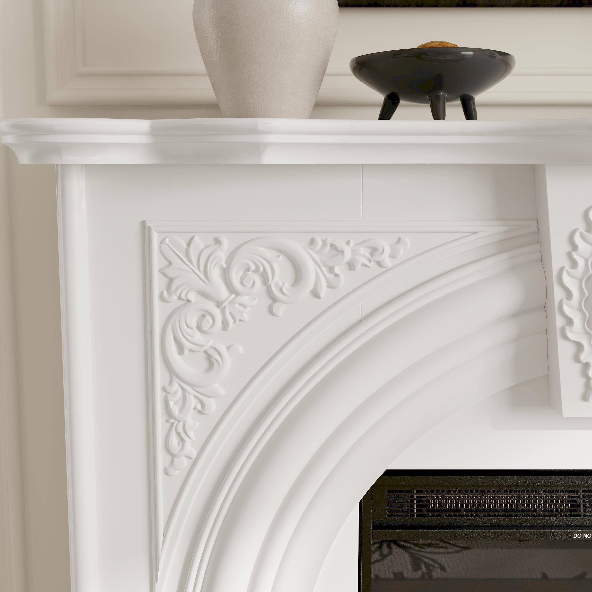 Alt View 4. FUFU&GAGA - Carved Electric Fireplace Mantel with 12-Color Flame, Freestanding Fireplace Heater, Classic American Style.