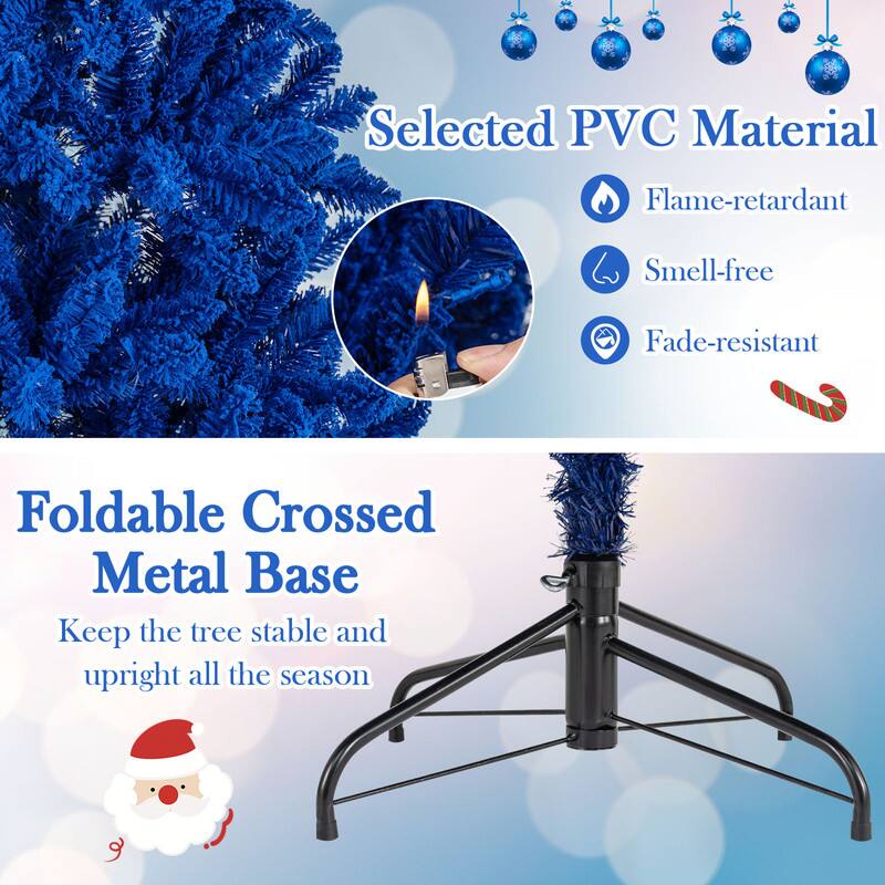 Selected PVC Material  
Flame-retardant  
Smell-free  
Fade-resistant  

Foldable Crossed Metal Base  
Keep the tree stable and upright all the season