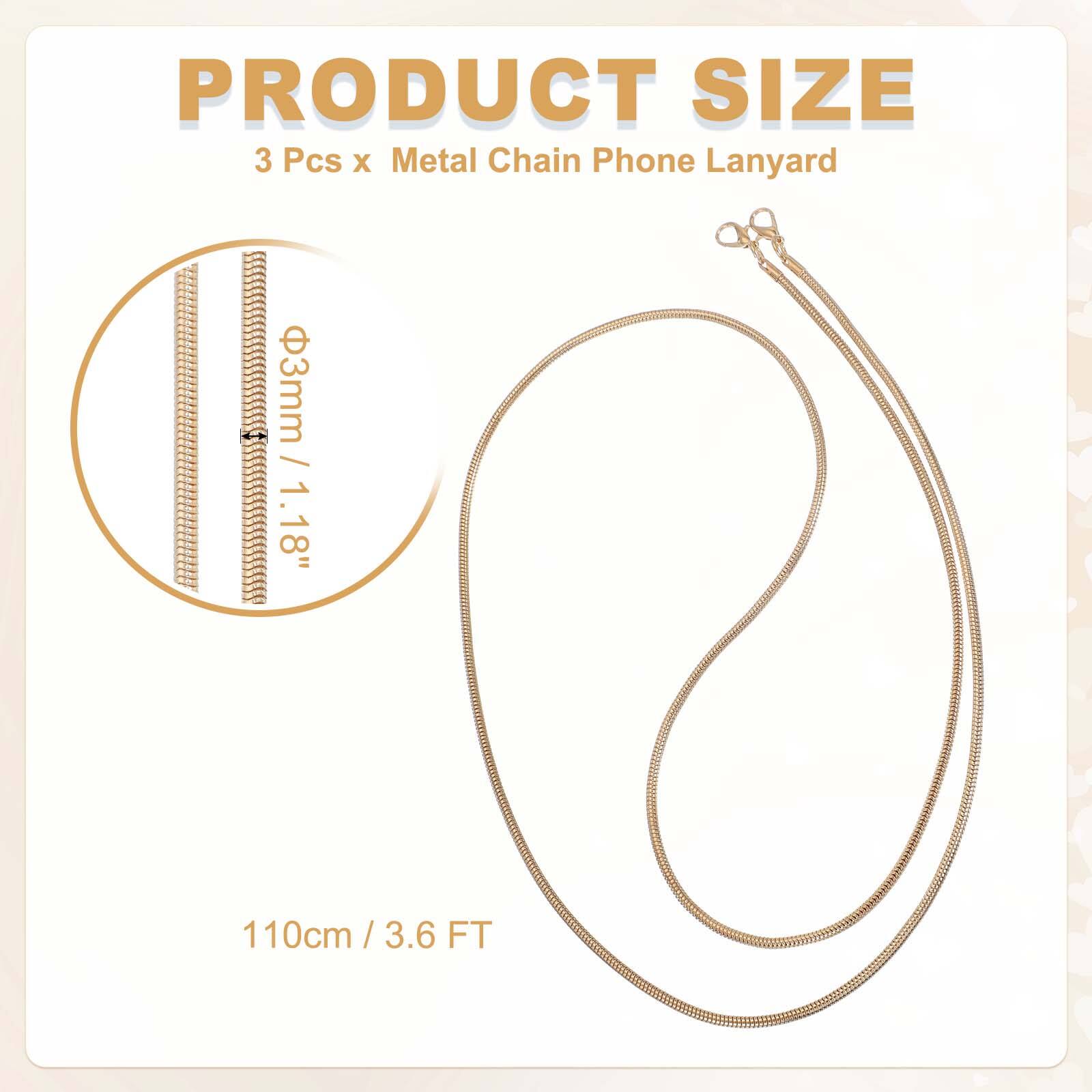 PRODUCT SIZE  
3 Pcs x Metal Chain Phone Lanyard  
Ø3mm / 1.18"  
110cm / 3.6 FT