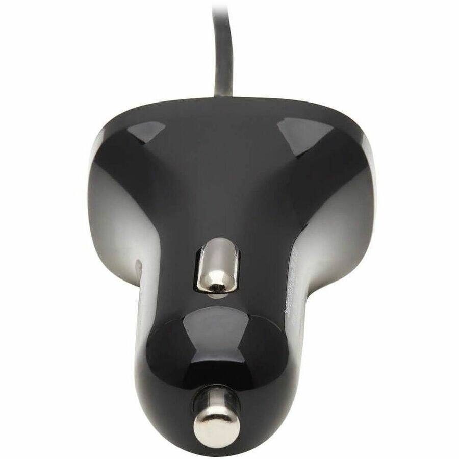 Alt View 2. Tripp Lite - Eaton Tripp Lite Series Dual-Port USB Car Charger with 30W Charging - USB-C (18W) QC 3.0, USB-A (12W), Coiled 6 ft. - Black.