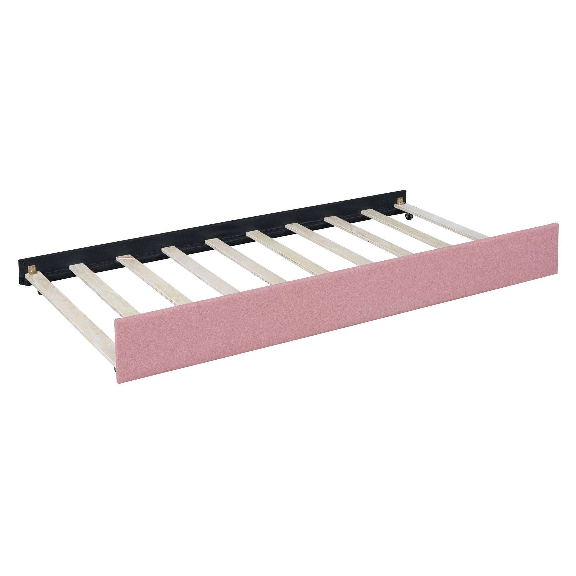 Alt View 8. Tiramisubest - Full Size Upholstered Daybed with Trundle Sofa Bed Frame No Box Spring Needed, Linen Fabric(Pink) - Pink.