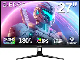 Z Z-Edge - 27 inch 2K 2560 x 1440 QHD 180Hz(DP) 1ms IPS Gaming Monitor, 1.07B Colors, FreeSync, 2 x HDMI 2.0, 2 x DP 1.4 - Black