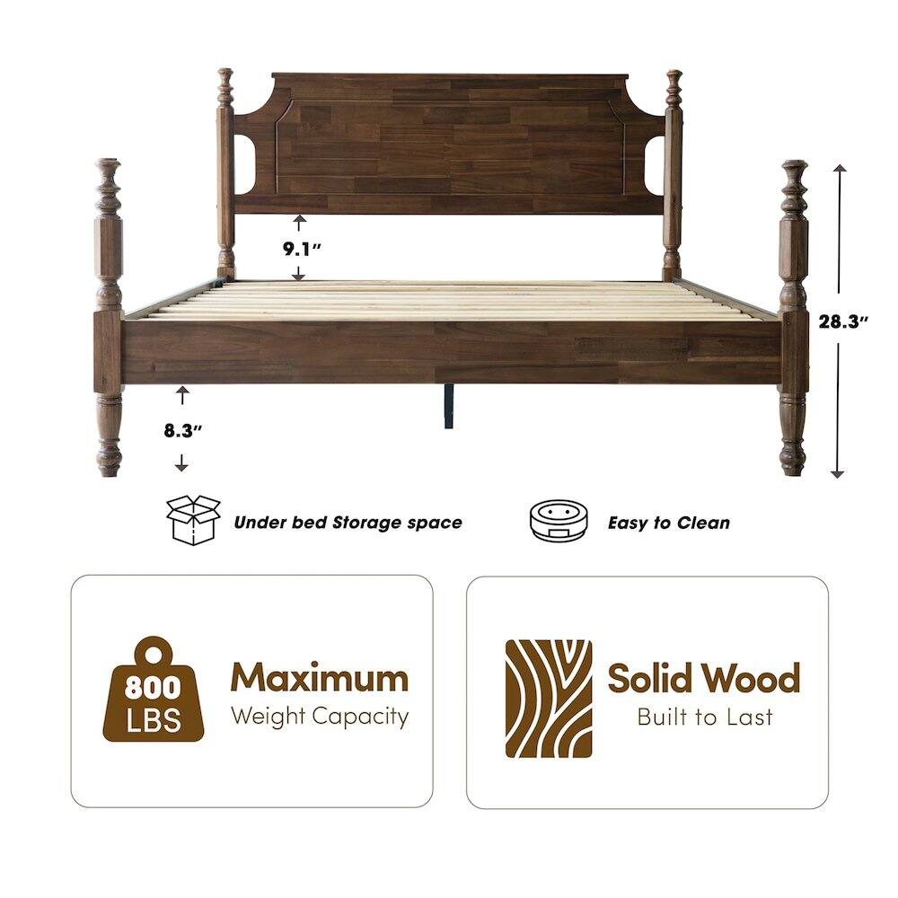 9.1" 28.3" 8.3" Under bed Storage space Easy to Clean 800 Maximum LBS Weight Capacity Solid Wood Built to Last