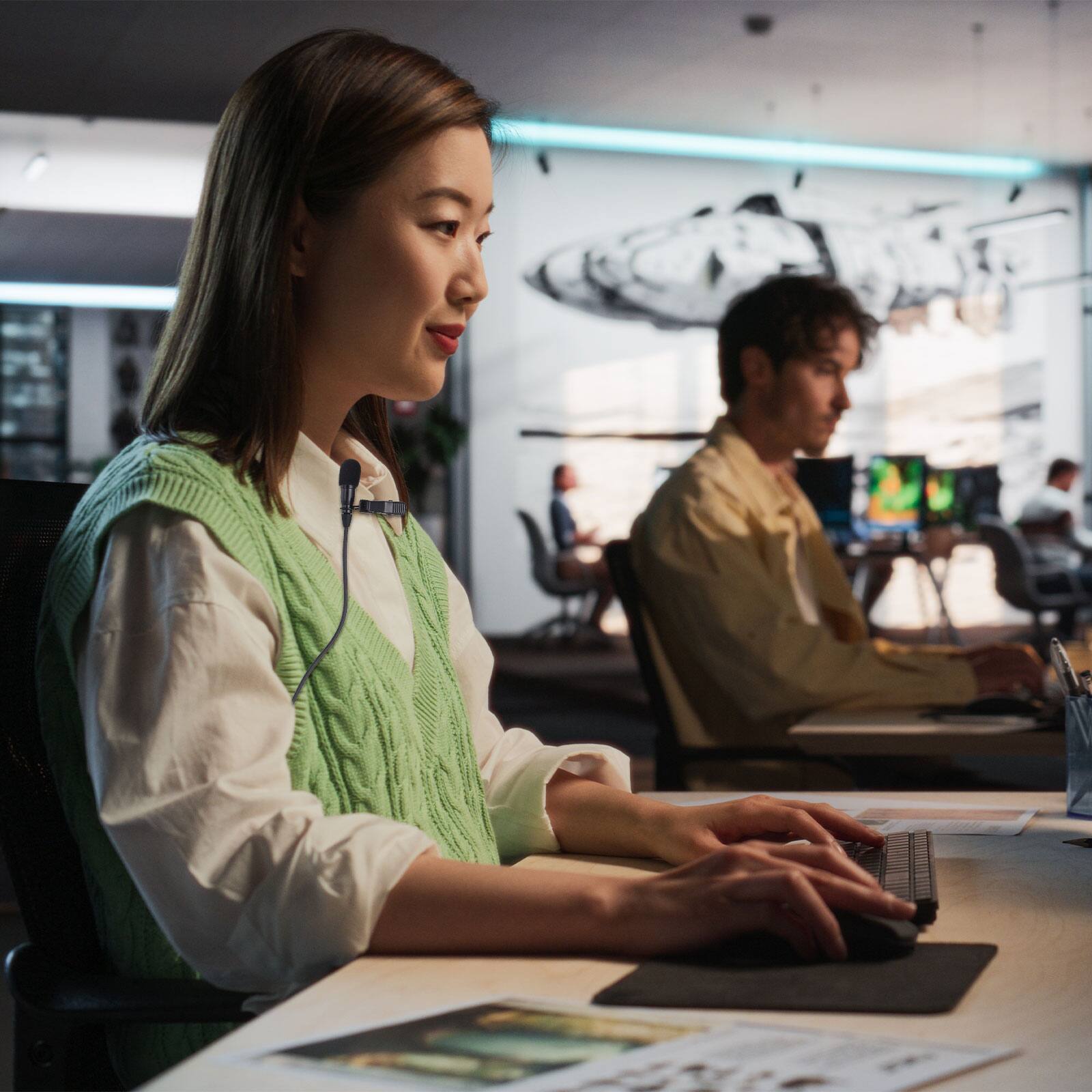 Alt View 5. Unique Bargains - Lavalier Lapel Microphone 3.5mm Female Screw Plug Condenser Collar Mic 1m Wired Unidirectional for Presenters - Black.