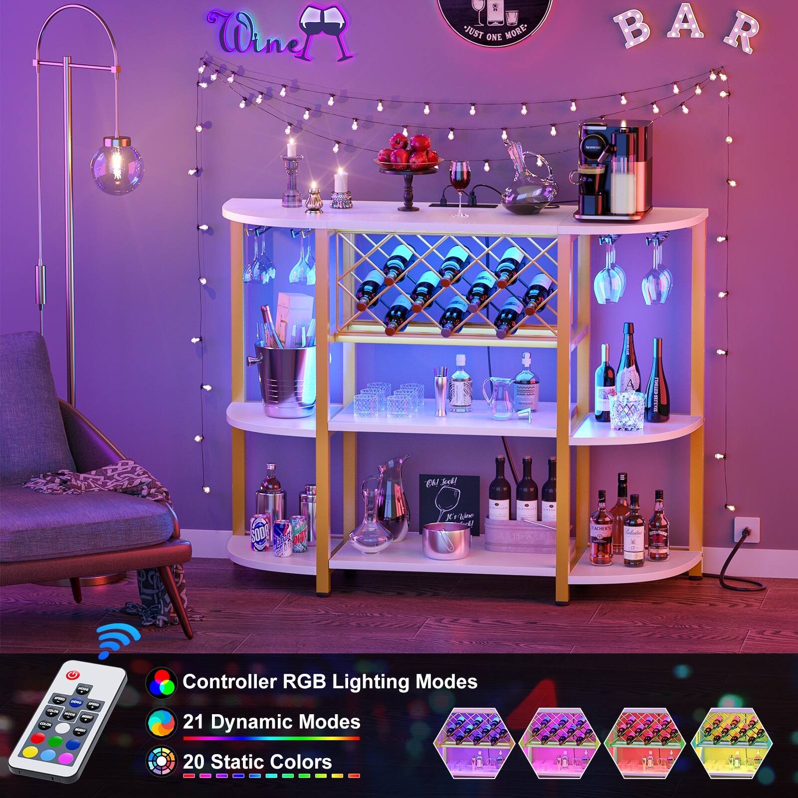 Wine Bar  
JUST ONE MORE  

Controller RGB Lighting Modes  
21 Dynamic Modes  
20 Static Colors