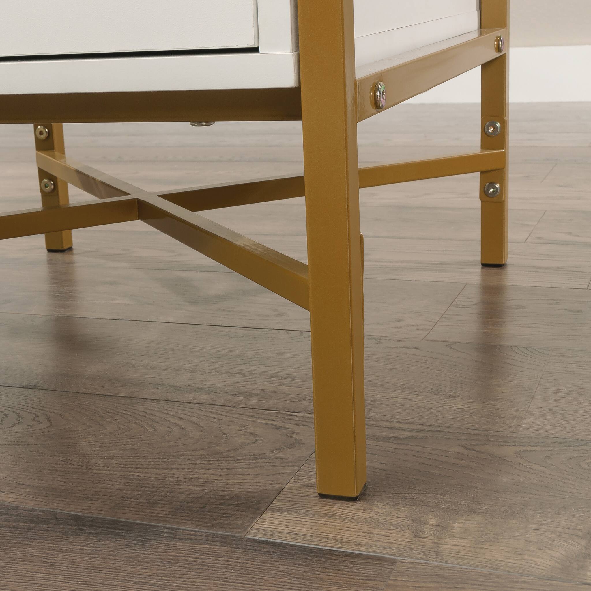 Alt View 2. Spaco - Spaco L-Shaped Glass Top Desk, Computer Desk with Drawers and Open Shelf, Metal Frame, for Home Office Gaming - White.