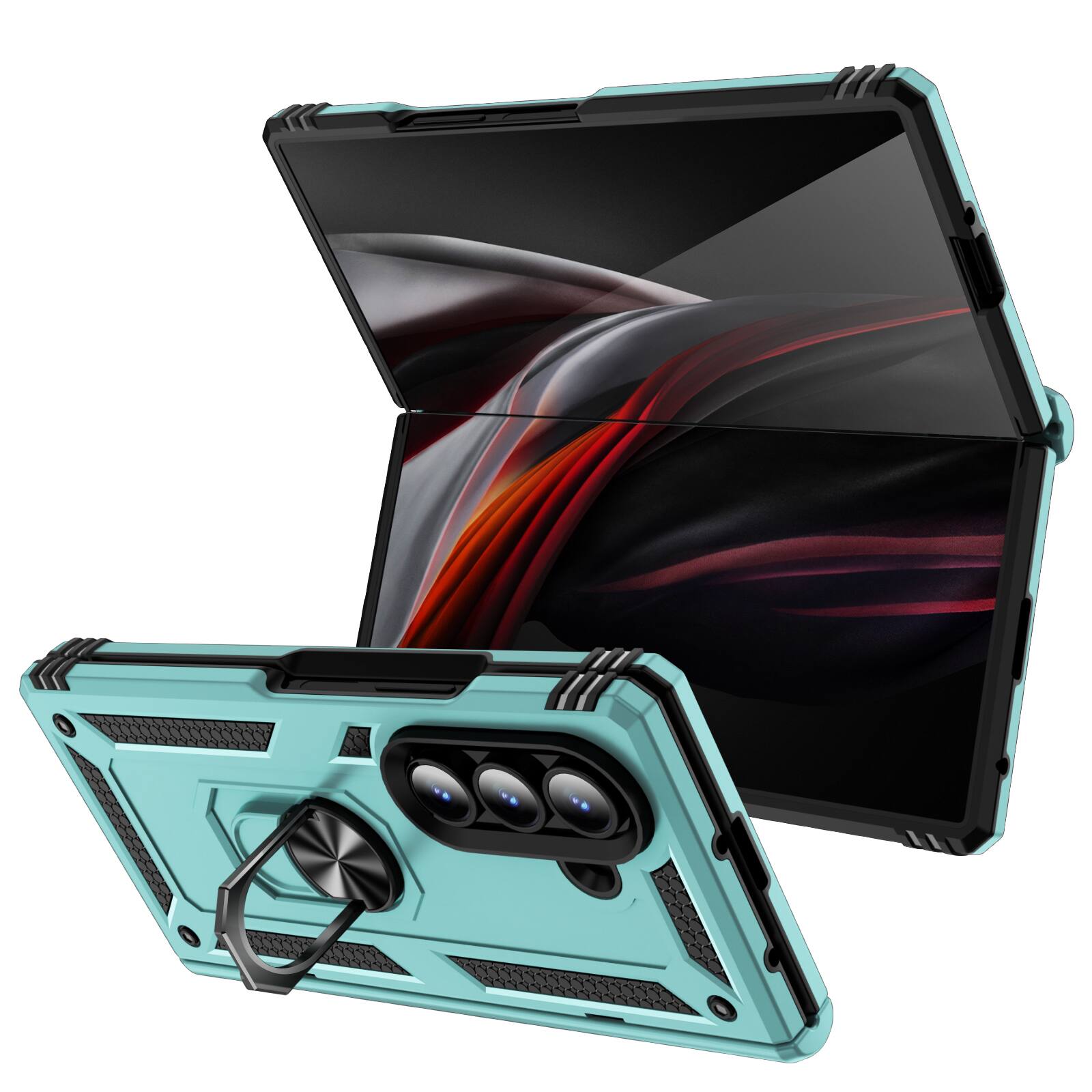 Alt View 1. Dteck - For Samsung Galaxy Z Fold 8 Ultra, Magnetic Car Mount Ring Kickstand Hinge Protection Hard PC+TPU Cover - Greygreen.