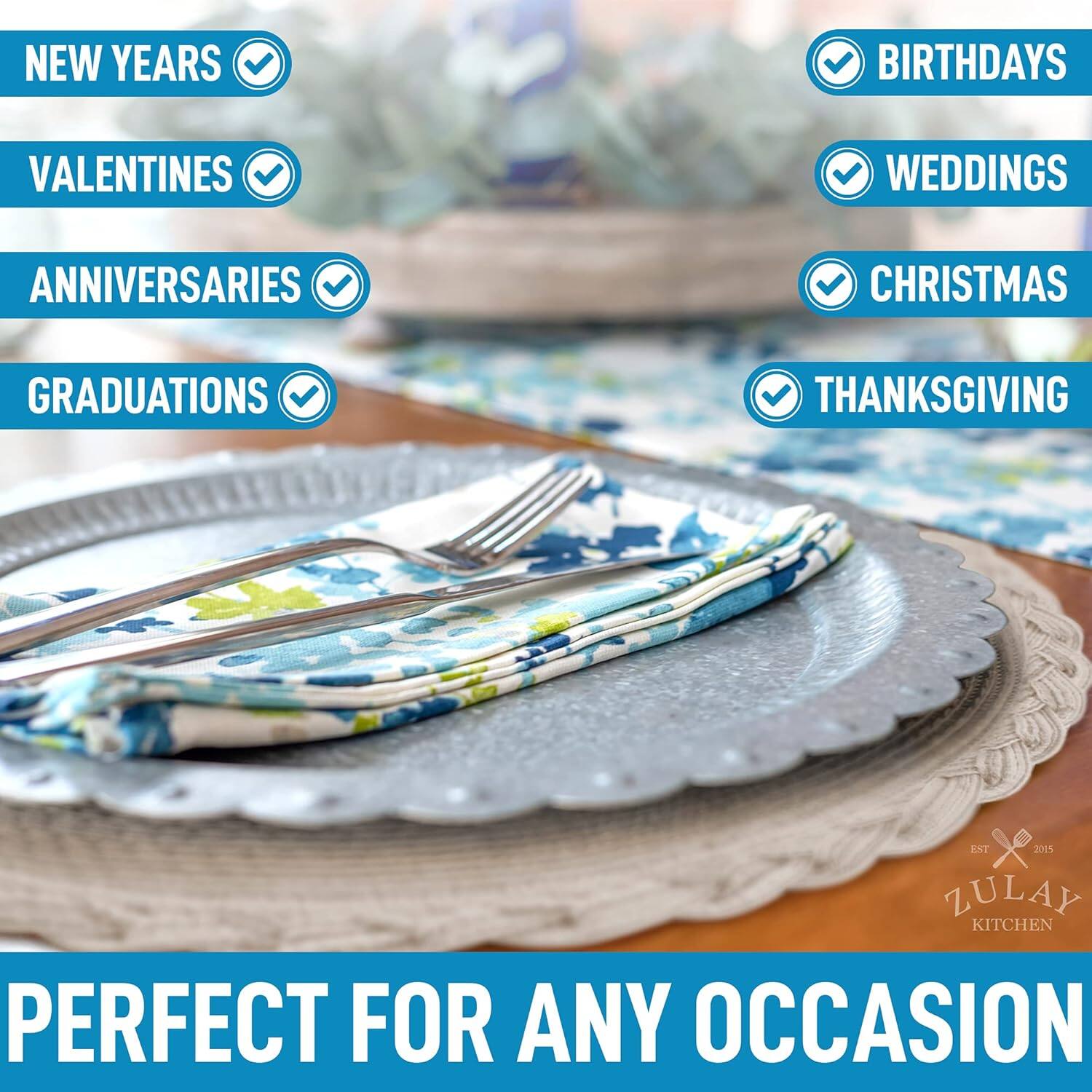 The text in the image can be grouped and corrected as follows:

- NEW YEARS
- VALENTINES
- ANNIVERSARIES
- GRADUATIONS
- BIRTHDAYS
- WEDDINGS
- CHRISTMAS
- THANKSGIVING

ZULAY KITCHEN - PERFECT FOR ANY OCCASION

The text "ENT X 2015" seems to be an error or incomplete and is not included in the corrected version.