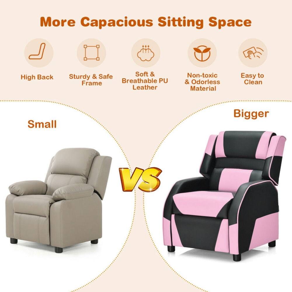 More Capacious Sitting Space  
High Back & Safe Soft & Sturdy Frame Breathable PU Leather Non-toxic & Odorless Material Easy to Clean  
Small VS Bigger