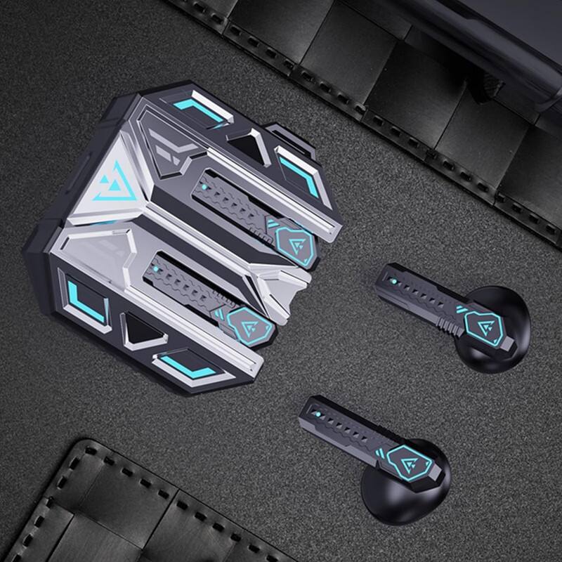 Alt View 1. RISOKEYS - Wireless Gaming Earbuds, Noise Cancelling, Low Latency for Gamers Commuting Sports,Lightweight, Mecha Design,Black.