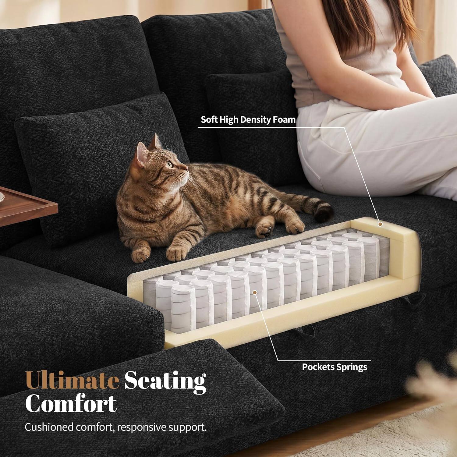 Soft High Density Foam  
Ultimate Seating Comfort  
Cushioned comfort, responsive support.  
Pockets Springs