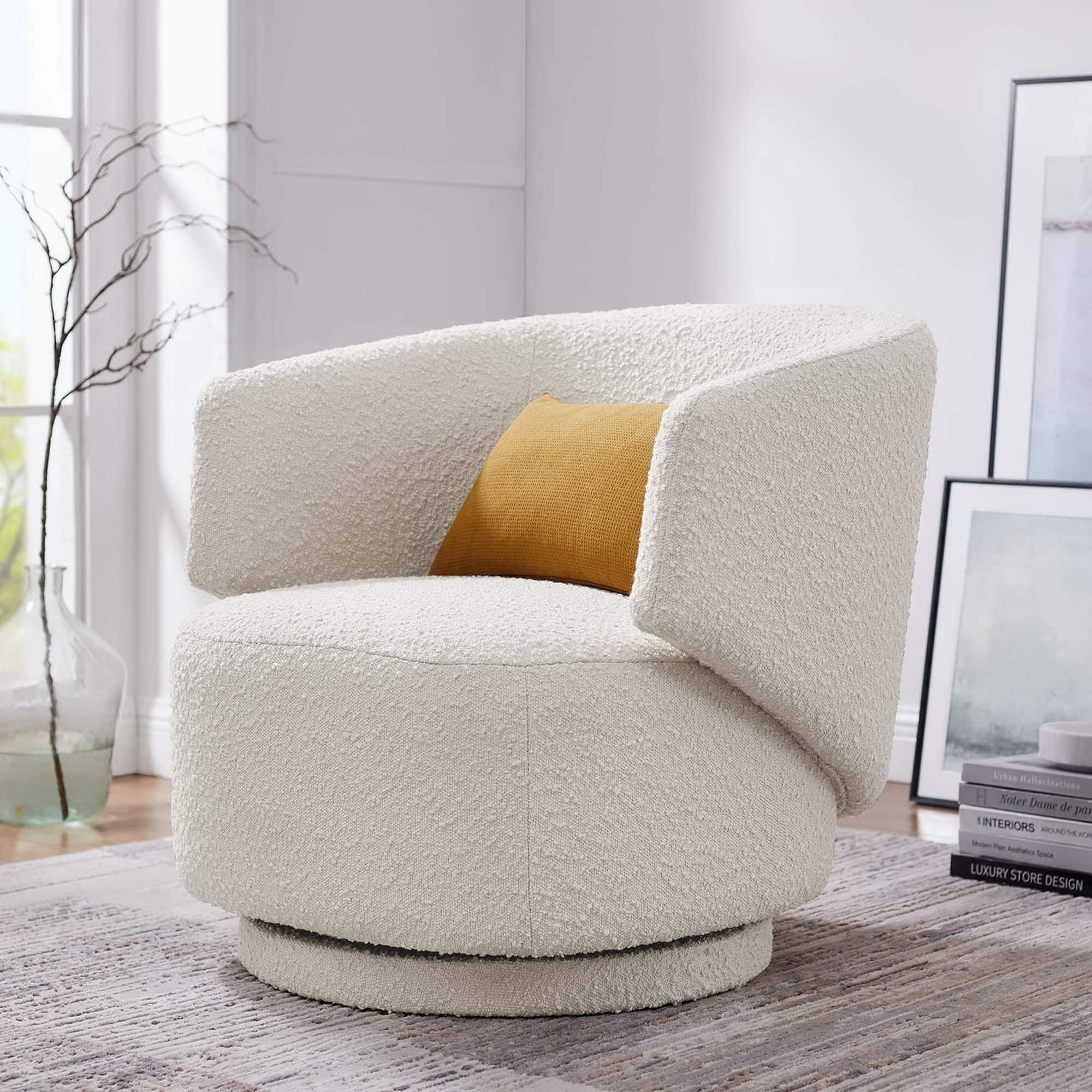 Celestia Boucle Fabric Swivel Chair by Modway - Ivory