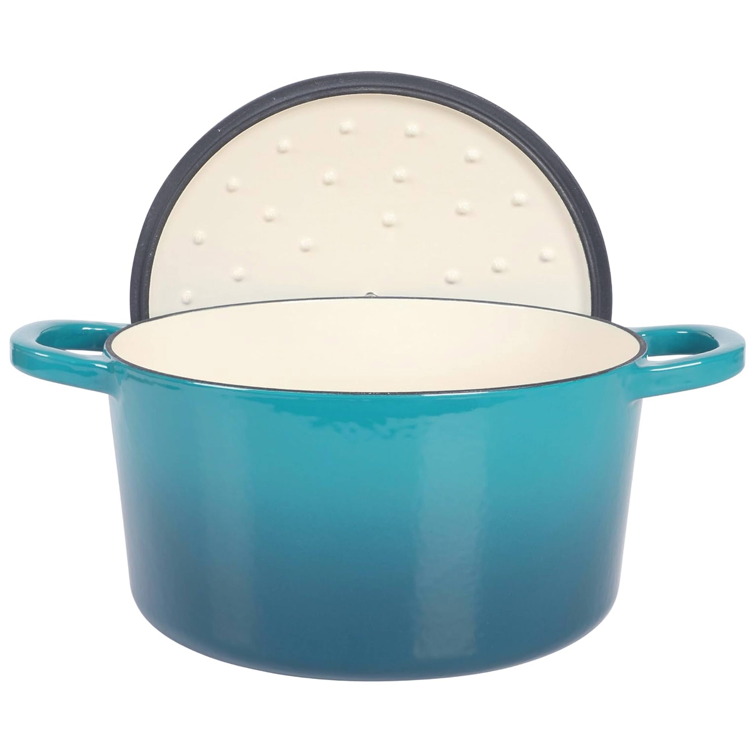 Alt View 2. Crockpot - Crockpot Artisan 7 Quart Round Enameled Cast Iron Dutch Oven with Lid in Teal - Teal.