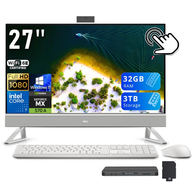 Dell - 27 All-in-One (Core 7 150U, 32GB, 2TB PCIe SSD, 27 Touch FHD (1920x1080), GeForce MX570 A, Win 11 Home) - White