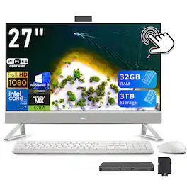 Dell - 27 All-in-One (Core 7 150U, 32GB, 2TB PCIe SSD, 27 Touch FHD (1920x1080), GeForce MX570 A, Win 11 Home) - White