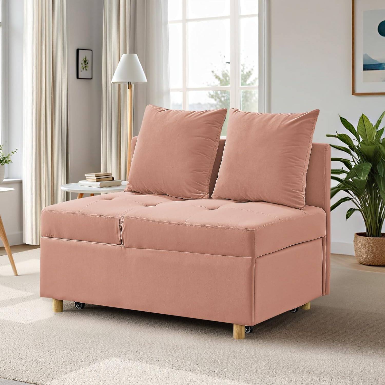 Alt View 8. Trinkets Crazed - 69.7'' Convertible Sleeper Sofa Chair Bed, 3 in 1 Modern Pull Out Bed Sofa with Adjustable Backrest - Pink.