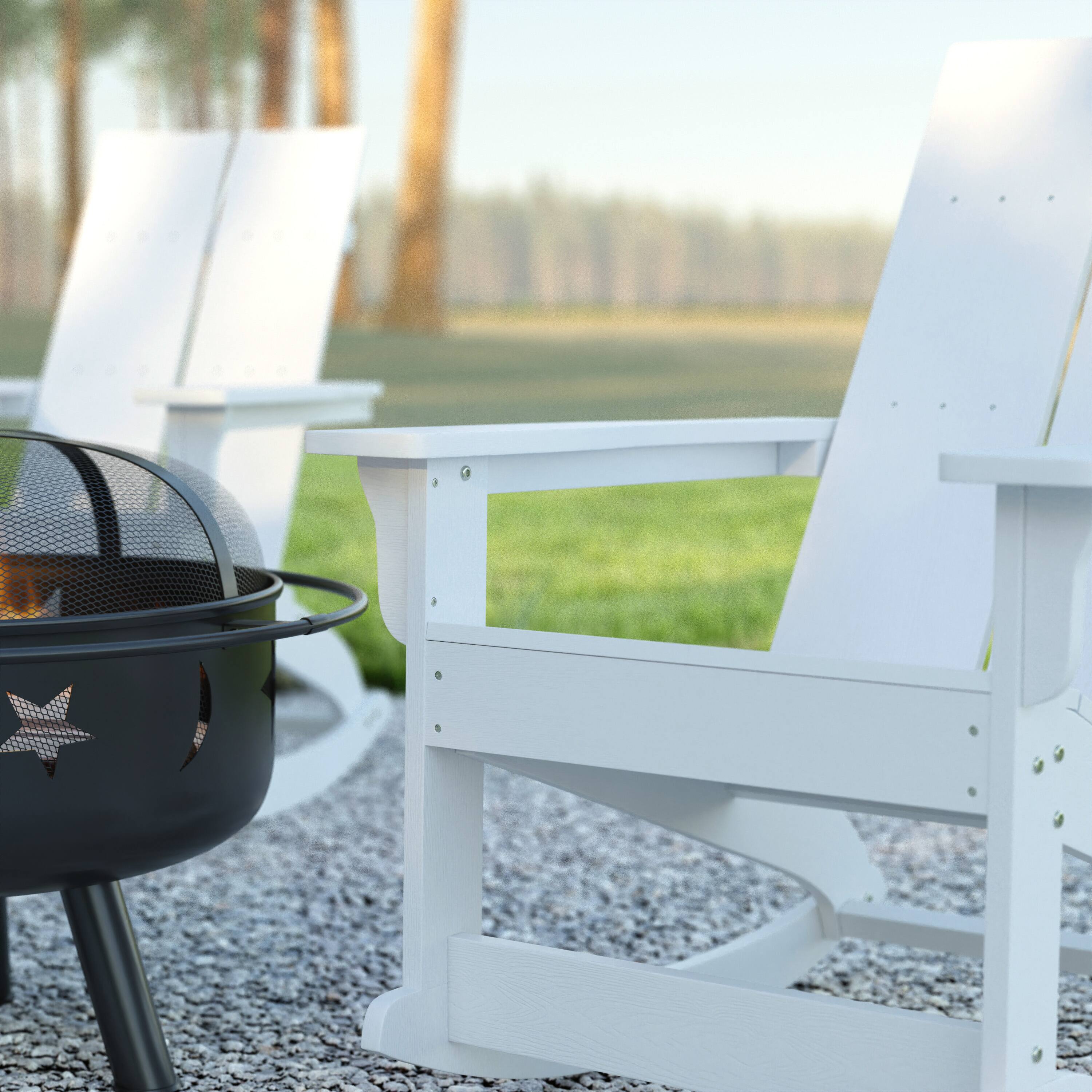 Alt View 3. Emma + Oliver - Modern All-Weather Poly Resin Adirondack Rocking Chair for Indoor/Outdoor Use - White.