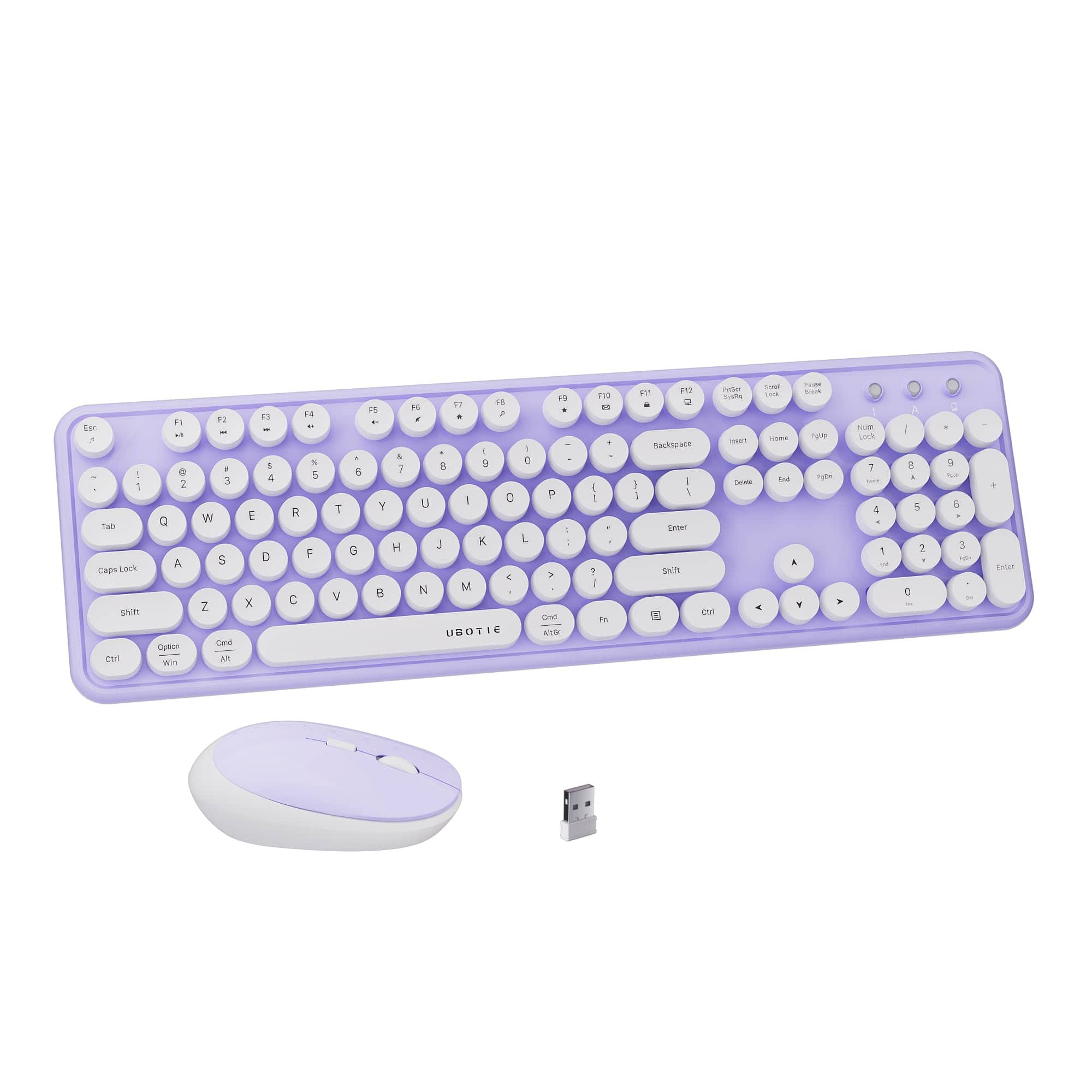 TECH SAFARI - X Ubotie Colorful Wireless And Mouse Combo Full-sized Office With Typewriter Flexible Keys Dropout-free Con - Purple White