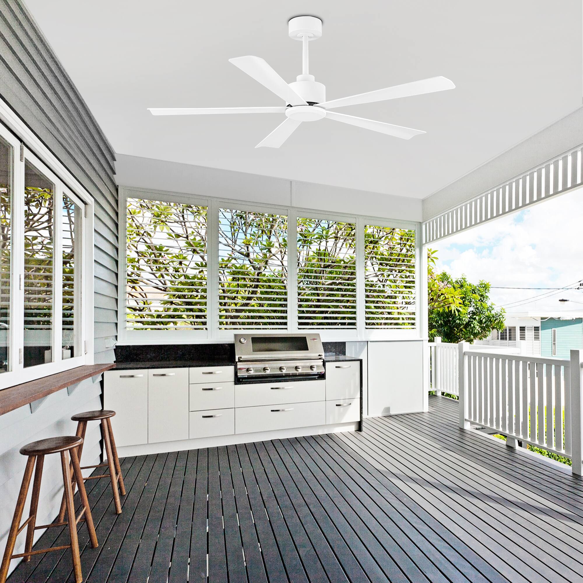 Alt View 1. Breezary - 52'' Modern Indoor Ceiling Fan without Light, 5 ABS Blades, 6-Speed Reversible DC Motor, Remote Control, 5-Inch Downrod - Matte White.