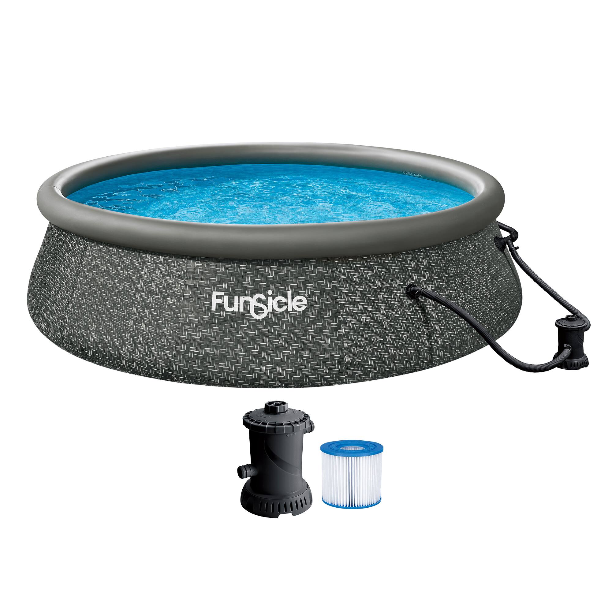 Front. Funsicle - Funsicle 12' x 36" QuickSet Inflatable Ring Top Outdoor Above Ground Pool w/Pump - Brown.