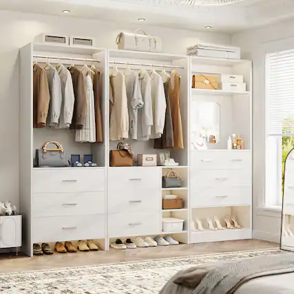 Front. Aheaplus - 79'' Wide Closet System Set, Closet Storage & Organization Unit with 10 Drawrs & 2 Hanging Rods, 3 Packs - White.