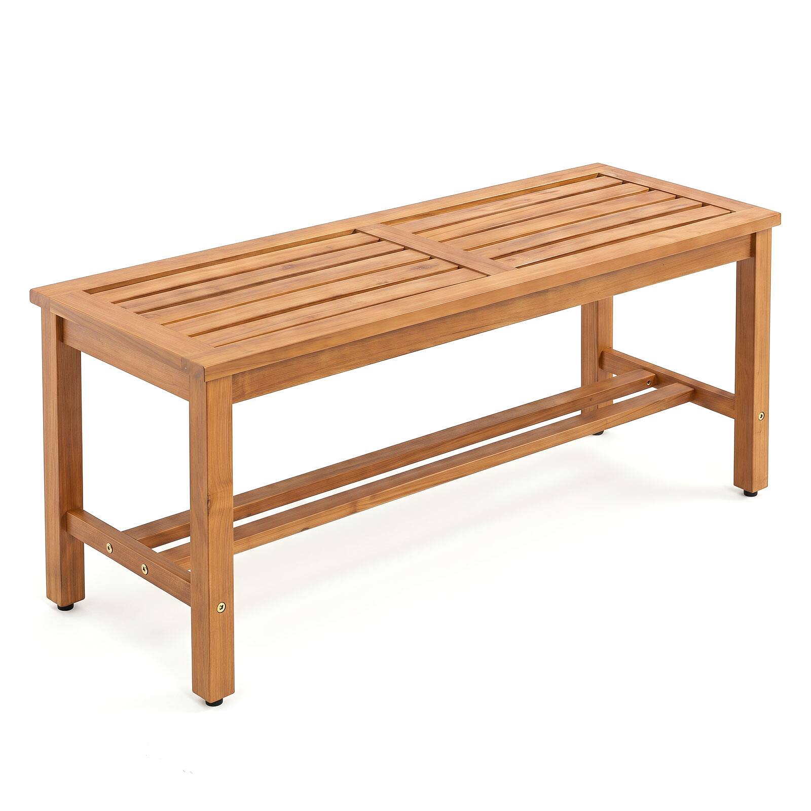 Alt View 1. Costway - Costway Acacia Wood Patio Bench for 2, Backless Outdoor Garden Bench with Slatted Seat - Natural.