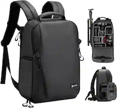 Front. TARION - TARION Compact Camera Backpack - 12.5L Slim DSLR Backpack with 14" Laptop Compartment Raincover Black TRL - Black.