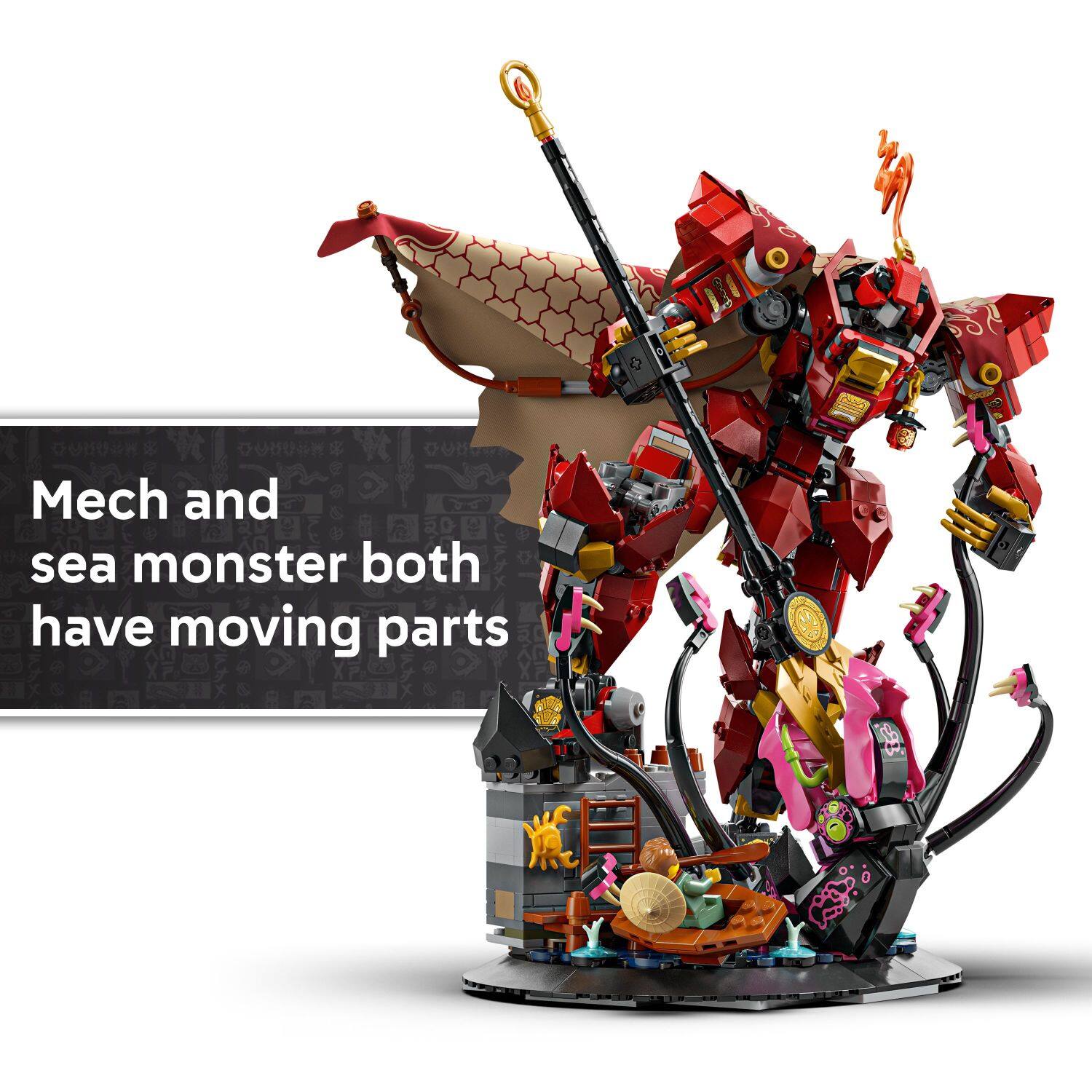 Mech and sea monster both have moving parts.