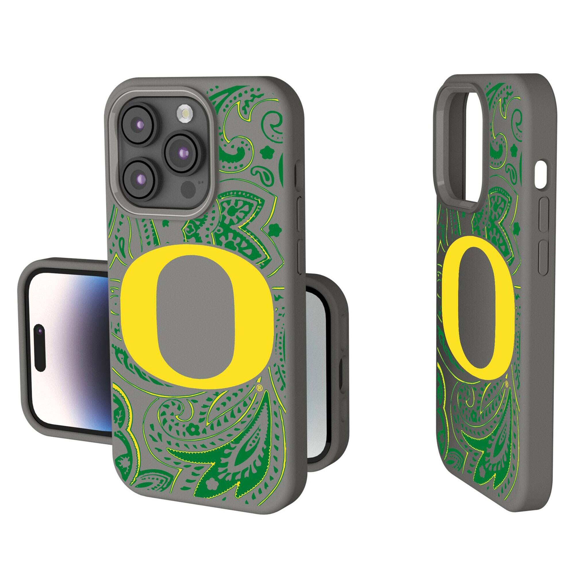 Front. Keyscaper - Oregon Ducks Paisley iPhone Soft Touch Case - 14 Pro Max - Gray.