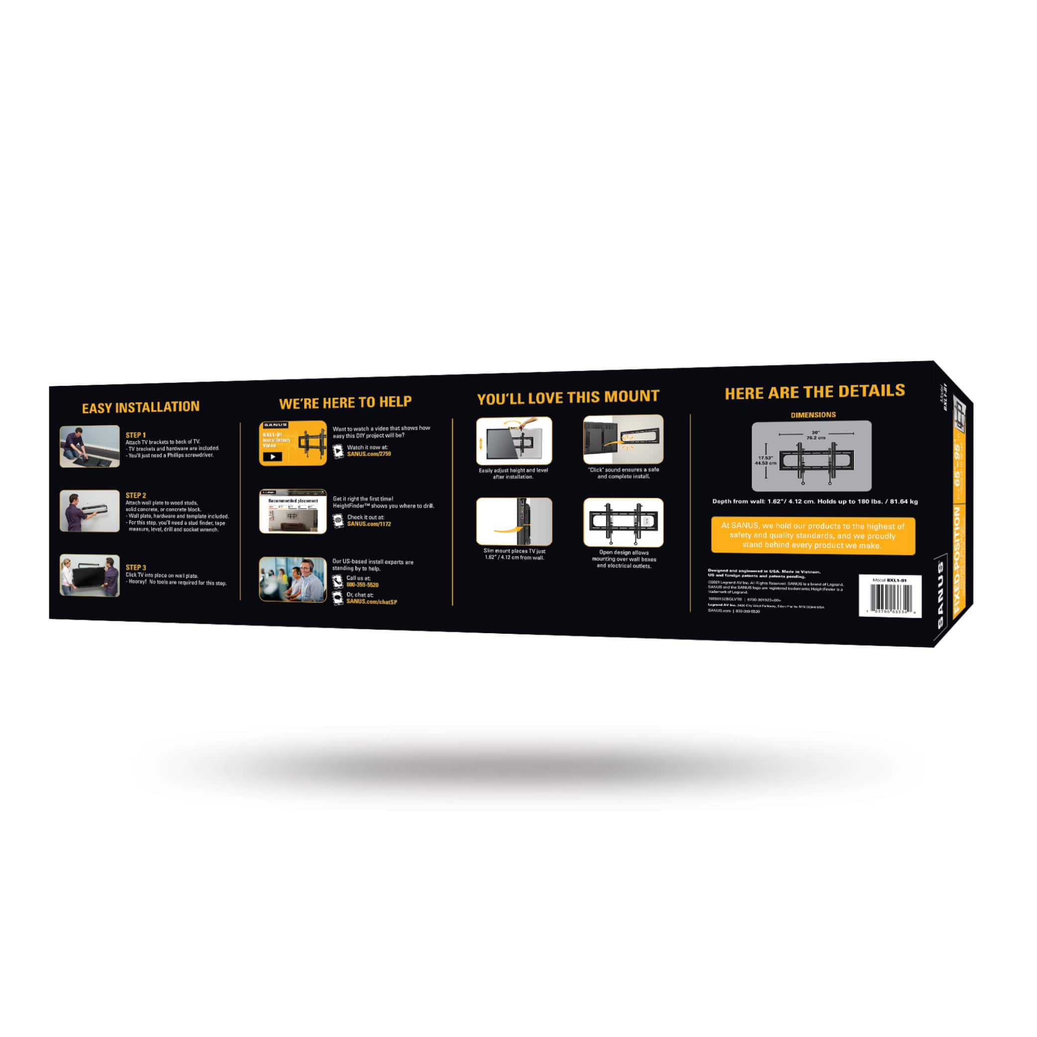 Alt View 23. Sanus - Premium Series Fixed-Position TV Wall Mount for Most TVs 65"-95" up to 180 lbs - Slim Profile Sits 1.6" From Wall - Black.