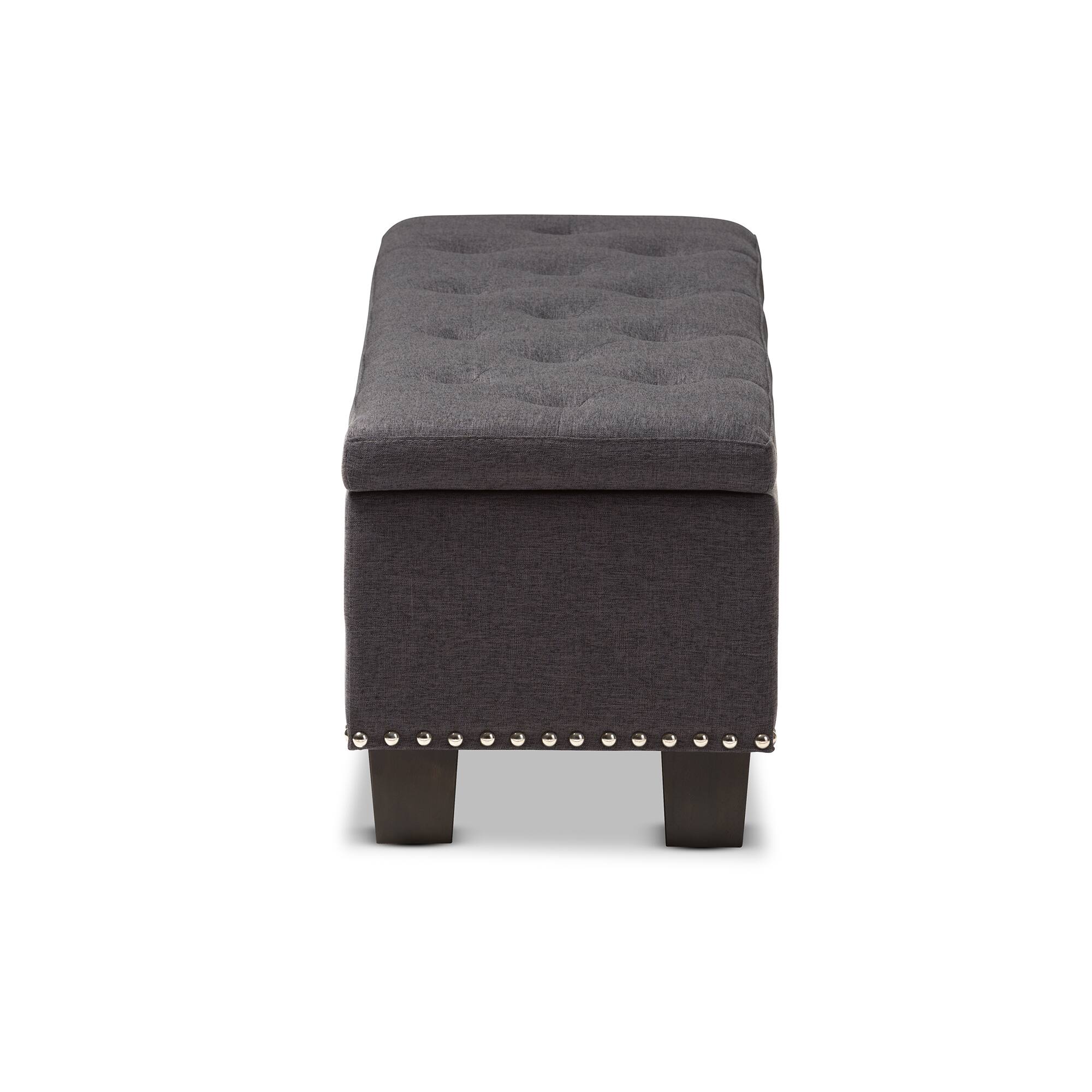 Back. Baxton Studio - Hannah Modern and Contemporary Fabric Upholstered Button-Tufting Storage Ottoman Bench - Dark Grey.