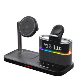 SKRAN - Certified 3-in-1 Magnetic Wireless Charger - QI2 RGB Colorful Light Display, Desk Phone Stand for Apple - Black