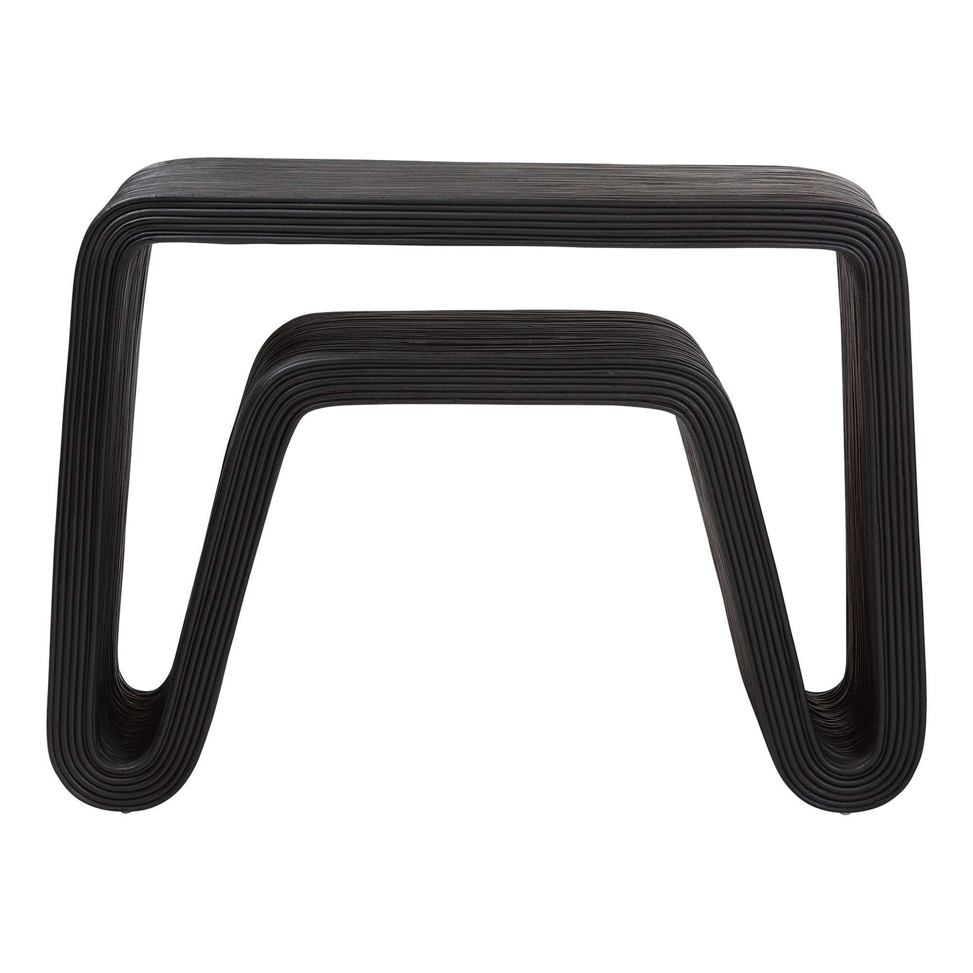 Angle. bali & pari - Abebi Rattan Console Table - Modern Accent Table with Waterfall Silhouette and Open Hairpin Legs, Boho Coastal Style - Black.