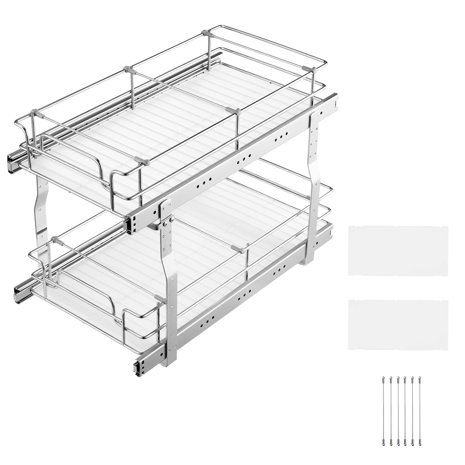 Alt View 5. VEVOR - 12"Wx21"Dx15"H Pull Out Cabinet Organizer, Heavy Duty Slide Out Pantry Shelves, Steel Roll Out Drawers - Silver.