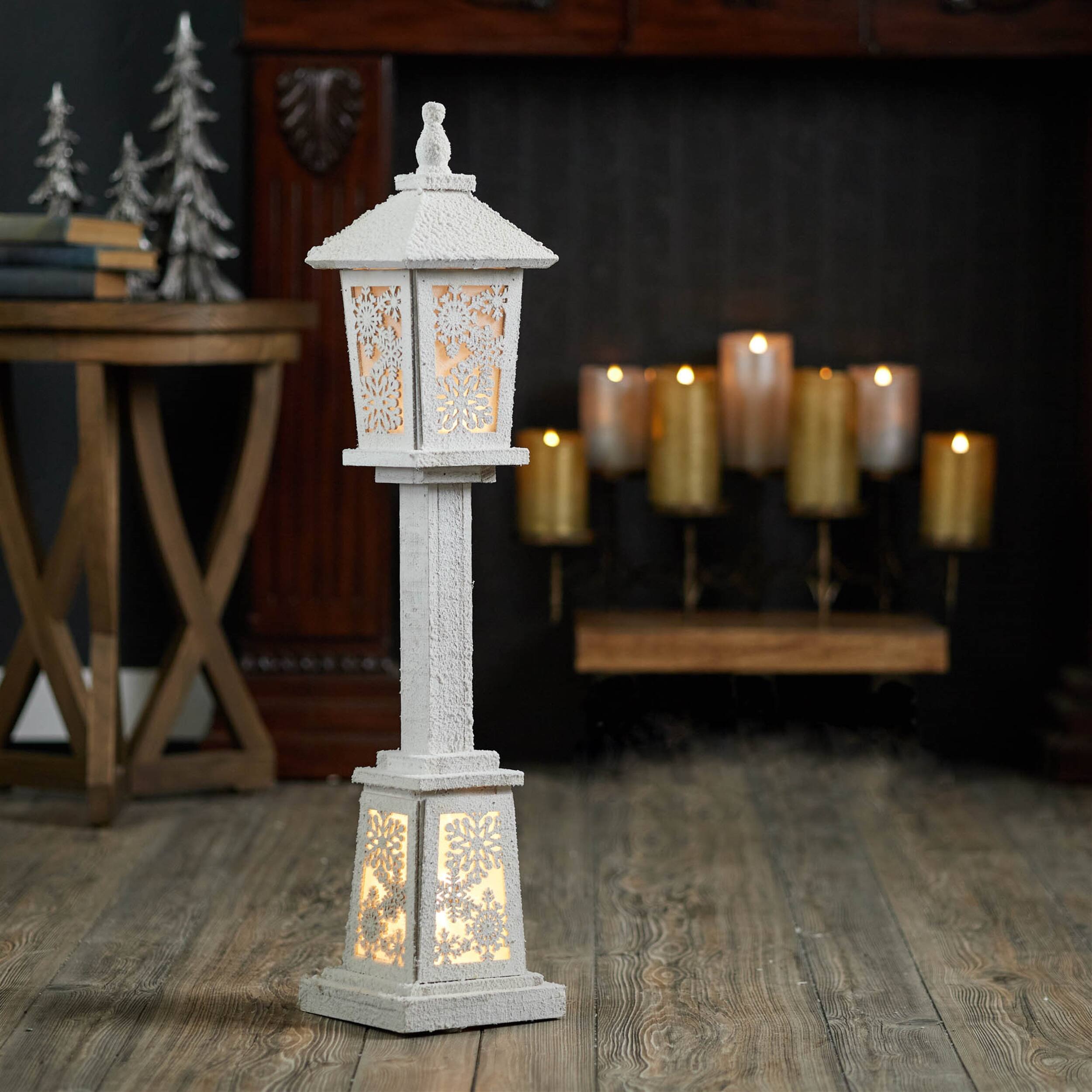 Angle. BreeBe - LED Winter Lantern Post 32"H - White.